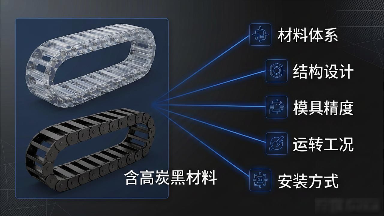 TPU色母和PA6色母的性能_黑色拖链材料特性_拖链为什么是黑色的